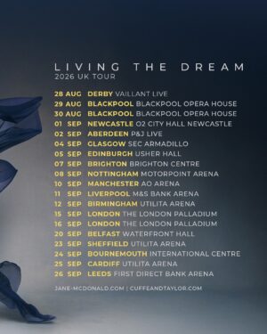 Jane McDonald Instagram - I’m thrilled to announce Living The Dream, my brand-new album and UK tour for 2026! 🤠

Out in March 2026, Living The Dream was recorded at Nashville’s legendary Blackbird Studios and is packed with new original tracks and four reworkings of some of my favourite Country classics. I’ve always loved Country music and its storytelling, and I can’t wait to share this with you! ❤️

The Living The Dream Tour will start in August 2026, and I’ll be travelling all around the UK. I can’t wait to get back on that stage to sing some new songs, as well as all your favourites!!

The tour goes on sale on Friday, 28th November at 10am and you can get exclusive presale access by ordering the new album

Preorder Living The Dream now and find all tour dates and ticket information at www.jane-mcdonald.com

I am officially… Living The Dream! ❤️