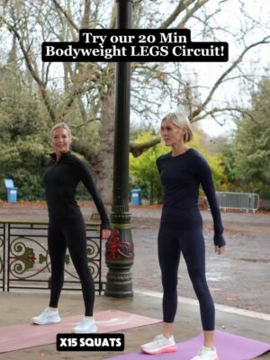 Jenni Falconer Instagram - 🔥You loved the arms so here's the LEGS!💥
Huge thanks to my brilliant partner in the park @jennifalconer ♥️ swipe across to the final slide!😂

⚠️SAVE this one & share it with a friend > perfect to do anywhere with NO EQUIPMENT‼️great when you are sort on time ⏰ 

✅20 Mins
✅3/4 Sets depending on time
✅warm up 1st 

▶️15 Squats
▶️12 Split Squats
▶️12 Alt reverse lunges
▶️30 Bum kicks
▶️20 Sumo Squat pulses
▶️10 Curtsy lunges (both sides)
▶️12 Lateral lunges 
▶️10 Split squat hops (both sides)
▶️12 Criss Cross squats
▶️15 Glute Bridges
▶️30 squat wall/partner hold!

Give me a 👍 if you try it & enjoy!💪🏻
Thanks @thestylephotographer 
Both @sweatybetty