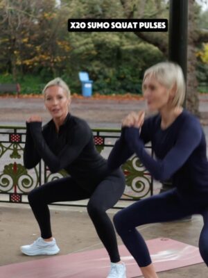 Jenni Falconer Instagram - 🔥You loved the arms so here's the LEGS!💥
Huge thanks to my brilliant partner in the park @jennifalconer ♥️ swipe across to the final slide!😂

⚠️SAVE this one & share it with a friend > perfect to do anywhere with NO EQUIPMENT‼️great when you are sort on time ⏰ 

✅20 Mins
✅3/4 Sets depending on time
✅warm up 1st 

▶️15 Squats
▶️12 Split Squats
▶️12 Alt reverse lunges
▶️30 Bum kicks
▶️20 Sumo Squat pulses
▶️10 Curtsy lunges (both sides)
▶️12 Lateral lunges 
▶️10 Split squat hops (both sides)
▶️12 Criss Cross squats
▶️15 Glute Bridges
▶️30 squat wall/partner hold!

Give me a 👍 if you try it & enjoy!💪🏻
Thanks @thestylephotographer 
Both @sweatybetty