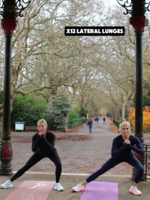 Jenni Falconer Instagram - 🔥You loved the arms so here's the LEGS!💥
Huge thanks to my brilliant partner in the park @jennifalconer ♥️ swipe across to the final slide!😂

⚠️SAVE this one & share it with a friend > perfect to do anywhere with NO EQUIPMENT‼️great when you are sort on time ⏰ 

✅20 Mins
✅3/4 Sets depending on time
✅warm up 1st 

▶️15 Squats
▶️12 Split Squats
▶️12 Alt reverse lunges
▶️30 Bum kicks
▶️20 Sumo Squat pulses
▶️10 Curtsy lunges (both sides)
▶️12 Lateral lunges 
▶️10 Split squat hops (both sides)
▶️12 Criss Cross squats
▶️15 Glute Bridges
▶️30 squat wall/partner hold!

Give me a 👍 if you try it & enjoy!💪🏻
Thanks @thestylephotographer 
Both @sweatybetty
