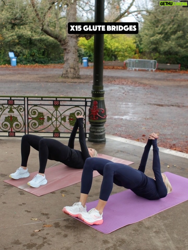 Jenni Falconer - 36.8K Likes - 🔥You loved the arms so here's the LEGS!💥
Huge thanks to my brilliant partner in the park @jennifalconer ♥️ swipe across to the final slide!😂

⚠️SAVE this one & share it with a friend > perfect to do anywhere with NO EQUIPMENT‼️great when you are sort on time ⏰ 

✅20 Mins
✅3/4 Sets depending on time
✅warm up 1st 

▶️15 Squats
▶️12 Split Squats
▶️12 Alt reverse lunges
▶️30 Bum kicks
▶️20 Sumo Squat pulses
▶️10 Curtsy lunges (both sides)
▶️12 Lateral lunges 
▶️10 Split squat hops (both sides)
▶️12 Criss Cross squats
▶️15 Glute Bridges
▶️30 squat wall/partner hold!

Give me a 👍 if you try it & enjoy!💪🏻
Thanks @thestylephotographer 
Both @sweatybetty