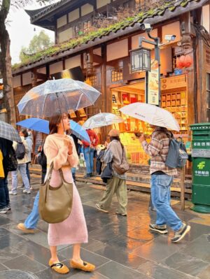 Jesseca Liu Instagram - Old streets, new moods.
#成都小雨 #熊猫🐼 
#雨停在屋檐我停在成都
@longchamp