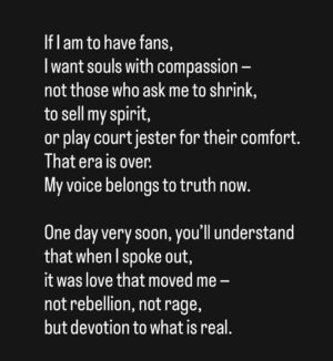 Jessica Sutta Instagram - The amount of vitriol I still receive around V injuries is unimaginable. I understand you’re mad because they lied to you, but I’m simply showing you the truth. Believe me, I was angry too. Don’t get mad at the messenger.

I grieved for years as my reality shattered around me, and I had no choice but to educate myself in search of the truth. I looked into the eyes of scientists that worked alongside Fauci and heard first hand that they knew since 1986 that mRna technology didn’t work on healthy people, as the lipid particles are too toxic. It’s funny — we live in a world where truth is called misinformation and makes so many people angry.

Good news, though — after four years of suffering, I’m finally feeling like myself again thanks to stem cell therapy. Not the Jess who would cower or blindly trust things — but the Jess who is wide awake, who broke the habit of being a people pleaser.

I’m deeply grateful for those who had my back and listened to me. But I will never forgive nor forget the ones who verbally abused me online and turned their backs on me. Everything I said came from love. Unfortunately, most will have to learn the hard way, just as I did.

And to be honest, I can’t look — it’s too much to bear. It’s all love, but I truly don’t care what you think of me. If you spew hatred because I fight for a community that’s suffering, it’s only because you loathe yourself and project it onto me, a stranger.

One day, I pray the truth will no longer divide us — it will awaken us.
Until then, I’ll keep walking with compassion in my heart,
light in my voice, and faith in humanity’s return to love.