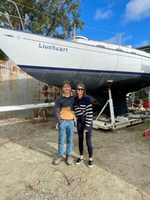 Jessica Watson Instagram - Visiting the legendary S&S 34 Lionheart from Jesse Martin’s 1999 circumnavigation. How good to see her back with Jesse for restoration. 

⛵️🛠️