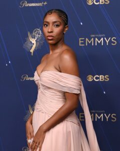 Jessica Williams Instagram - Yesterday I got to go to the Emmys with the rest of the Shrinking cast and had a freaking wonderful time. I am so so lucky to work with such a fun group of people. We just laughed and laughed. 

I’m so grateful to my very talented and silly glam squad. Without you I’d be at the Emmys in a bonnet and a moomoo braless in some flip flops. Thank you for your hard and fun work. 
 
Thank you for this stunning and beautiful  dress @kateandlauramulleavy you brilliant geniuses. And thank you so so much @armanibeauty for the gorgeous makeup. 

 👗 : @rodarte by the incredible @kateandlauramulleavy
👠 : @charleskeithofficial 
👛 : @rodofirenze 
💎 : @_katkim @davidyurman 
💇‍♀️: @therealritabee 
Hair assistant: @dorstylesktb
💄: @cherishbrookehill 
Brow: @rashellbeauty 
Nails: @clawzbydior_ 
Stylist: @sarahslutsky
🪡: @mobettaaa 
#styling assist: @carlee___ @miacstella @allieraye_k 
Photos: @ibraake