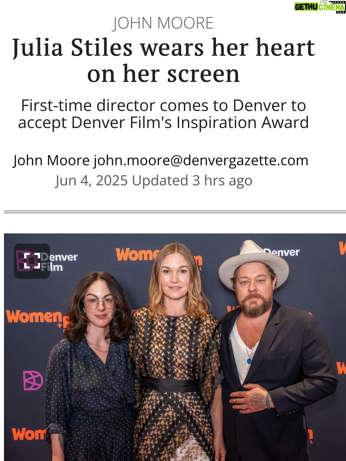 Julia Stiles - 14.2K Likes - Thank you Denver! My heart is still singing! @nathanielrateliff @taylorlynnnn @thedenverfilm @wishyouwereherefilm @denvergazette John Moore, thank you. 🫶 This particular song has been in my head since reading the book. @reneecarlino1 #fullcircle ☀️ @jasondewittphoto 📸