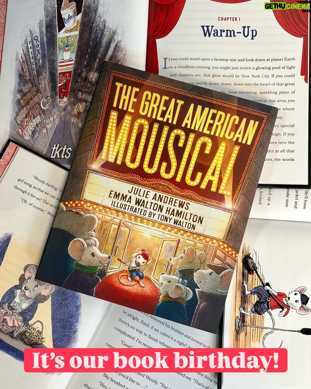 Julie Andrews - 2.4K Likes - It’s the book birthday for the reissue of THE GREAT AMERICAN MOUSICAL, Julie and Emma’s middle grade valentine to Broadway, as seen through the eyes of a talented troupe of theatrical mice. Julie and Emma are so grateful to Abrams Kids for the invitation to update the text for a new generation of readers, and Tony Walton’s charming illustrations are now realized in full color. Available today wherever books are sold! - Team Julie  https://bookshop.org/p/books/the-great-american-mousical-a-broadway-tale-emma-walton-hamilton/990bb4751cd1d422