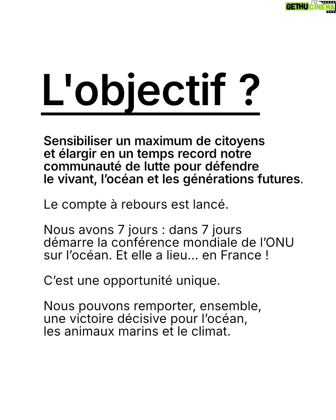 Juliette Binoche - 27.2K Likes - 🚨 UPDATE 1 : concours maintenu jusqu’au 12/06/2025. 

UPDATE 2 : ÉNORME ! Gagnez un déjeuner avec… @francoiscivilofficiel (oui c’est fou, il s’engage lui aussi à nos côtés en participant à notre jeu concours pour l’océan et les animaux marins)

Lisez notre post jusqu’au bout (très important, vous verrez!) et participez au jeu-concours le plus important de l’année ! 

⚡️Comment participer ? 

1. Likez et partagez ce post
 
2.Taguez 3 amis en commentaire 

3. Abonnez-vous à @claire_nouvian 
et à @bloom_association 

Fin du jeu-concours le 12/06/2025 et résultats dans la foulée. 

C’est peut-être la seule fois de notre vie qu’une conférence de l’ONU sur l’océan se tiendra en France. 

Elle aura lieu dans à partir du 9 juin. Elle est capitale pour notre avenir et celui des générations futures.

L’urgence est là. Le compte à rebours est lancé. 

Si vous vous souciez des animaux marins et du climat, c’est maintenant ou jamais pour agir.

Soyons la voix des millions d’animaux marins anéantis dans l’indifférence générale, soyons le bras armé des générations futures dont on foule l’avenir aux pieds. 

NON au massacre des animaux marins. 
NON à la dévastation de l’océan et du climat. 
NON à la pêche industrielle destructrice. 

Nous comptons sur vous 💙

Claire et toute l’équipe de BLOOM
