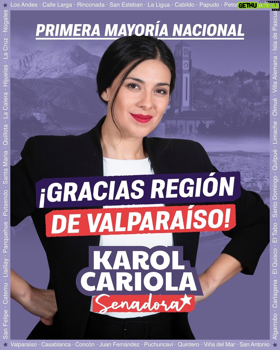 Karol Cariola - 21.7K Likes - Hoy fui electa Senadora con la primera mayoría nacional en votos con 170.919 personas que nos dieron su respaldo, muchas muchas gracias por el cariño.

Quiero agradecer profundamente que hayan confiado en mí y que elijan seguir trabajando juntas y juntos por nuestra querida región de Valparaíso. ❤️

Lucharé cada día por ser un aporte real, por abrir caminos y por defender con fuerza a nuestra gente, porque la Quinta merece mucho más. ❤️🥹