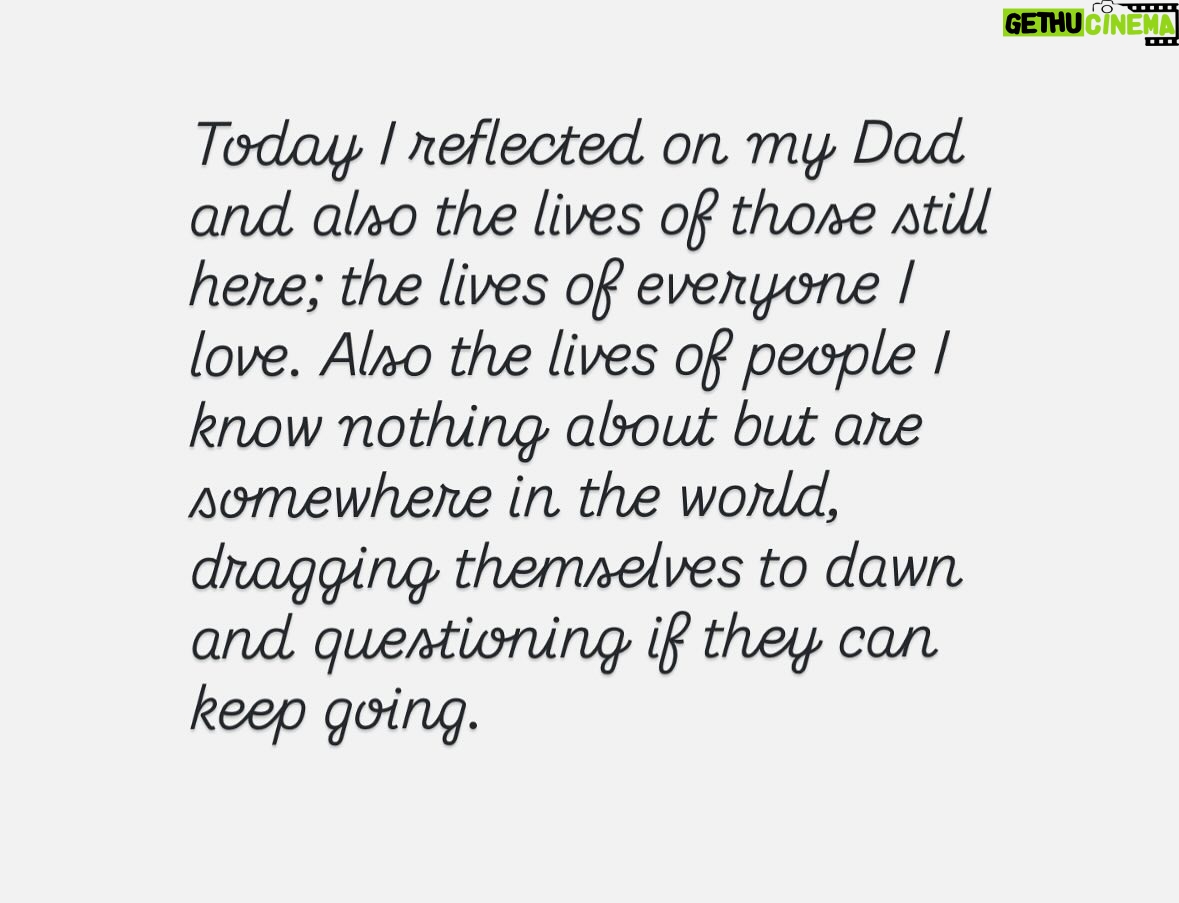 Kassandra Clementi - 2.4K Likes - Today is R U Ok day. In 2015, in the midst of filming Home and Away - my Dad took his life.

I’ve written many essays and musings about his death, his life, and how he left, but it’s not something I’ve spoken about publicly - it always feels bigger than me and I hesitate to tell parts of a story that don’t belong to me. Especially when the person they belong to, isn’t here.

Today I reflected on my Dad and also the lives of those still here; the lives of everyone I love. Also the lives of people I know nothing about but are somewhere in the world, dragging themselves to dawn and questioning if they can keep going.

No one’s life is a montage of skipping through a daisy field with a golden retriever and a rainbow shooting from their ass - being human is hard. This society is hard. 

Everyone knows joy, and everyone knows hurt and no matter where we’re from or where we are, that connects us. There are parts of every person on earth that we would identify with, with such fierce familiarity and sometimes these people don’t come home. 

Be the depth and the humor and the flicker of hope in someone’s day. Look people in the eyes, see them, mean it. Give a shit. Give all of the shits. Find the people who do the same.

The people who know the depths of themselves, the depths of each other, are such beautiful people. 

There is a place where you flourish - a place where your body softens and you breathe in color, because you belong - it is here - let it find you - stay. 

If you have been touched in any way by suicide, and you feel comfortable to do so - leave a love heart under this so people don’t feel so alone.