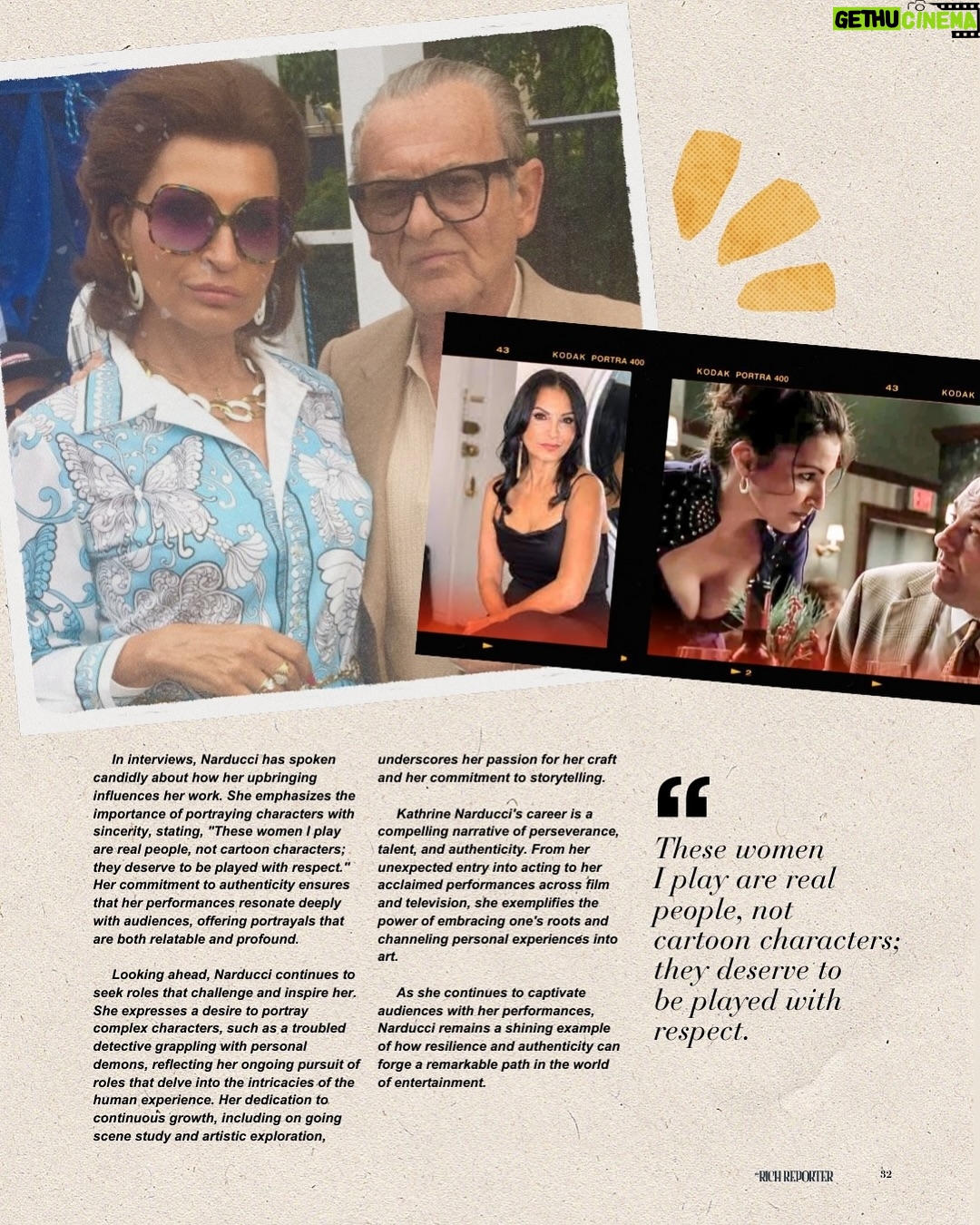 Kathrine Narducci - 2K Likes - For @therichreporter magazine summer/fall issue we had the honor of interviewing iconic actress @kathrinenarducci (swipe left to check out her full spread) 

Narducci’s entry into acting was serendipitous. In 1993, while accompanying her son to an open casting call for “A Bronx Tale,” she seized the opportunity to audition herself and landed the role of Rosina Anello, the protagonist’s mother. This debut, opposite Robert De Niro, not only launched her career but also showcased her innate ability to portray strong, multifaceted women with authenticity and depth.
Her portrayal of Charmaine Bucco in

HBO’s critically acclaimed series “The Sopranos”further solidified her reputation as a formidable actress. As Charmaine, she embodied the voice of reason amidst a world of chaos, offering a grounded perspective that resonated with audiences. Narducci’s performance was lauded for bringing nuance and strength to a character navigating the complexities of loyalty, morality, and personal ambition.

Beyond “The Sopranos,” Narducci’s filmography is a testament to her versatility and commitment to her craft. She has delivered compelling performances in films such as “Chicago Overcoat,” “Jersey Boys,” “The Irishman,” and “Capone,” often portraying characters that reflect her deep understanding of human resilience and vulnerability. Her television appearances, including roles in “Power,” “Godfather of Harlem,” and “Euphoria,” further demonstrate her ability to adapt and thrive across genres and platforms.

To read Kathrines full interview starting at page 30 and to get your free digital copy of our Summer/Fall issue go to richreporter.com (digital magazine section) or click the link in our bio. You can also order a physical copy as well.

#therichreporter #magazine #kathrinenarducci #icon
