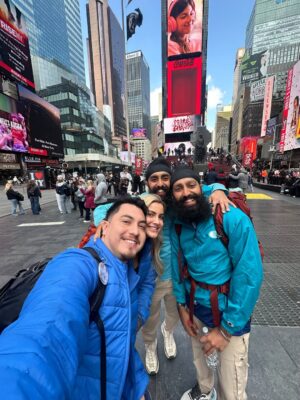 Kathryn Dunn Instagram - Been holding this secret in forever… congratulations @thejagbains & @jasmairbains on winning The Amazing Race 38 🏆 

I am so proud of you both for the way you ran this race and for the way you represent our season. What an honor to witness up close not only as your fellow competitors, but also as your friends🩵💙

I’ve been sitting on that first pic forever and now I can FINALLY POST- we took it on the day that filming wrapped! Bc we didn’t get to run the race much together (they were ahead LOL) we went to explore Times Square, still in our racing gear🤓

And then PHOTO DUMP from last night’s finale party! Thank you to everyone who came out to celebrate. This cast has become family, and sharing this full-circle moment with all of you felt like the perfect ending to the adventure of a lifetime💙✨ @theamazingrace