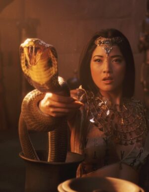 Kelly Hu Instagram - What do you like the throne for the sorceress??.
1,2 or the 3?.
She is not queen of scorpion.
She is the seers. the sorceress who have power to manipulate snake. 🪱.
Her name is Cassandra.
#kellyhu
#scorpionking #filmphotography #films #sorceress #egyptian