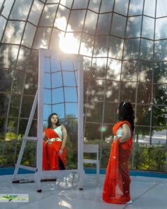 Lahari Arundhati Vishnuvazhala Instagram - 🧡😍😍 The most important thing is to enjoy your life–to be happy–it’s all that matters 😍😍😍 makeover: @makeupartist.shanthiimmi pc: @leafthestudio location: @raw_.studios