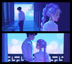 Laura Price Instagram - back in early production on #kpopdemonhunters we had a blue sky week to pitch any ideas, so I pitched Rumi and Jinu’s duet happening at Woljeonggyo Bridge ✨ I really wanted there to be a k-drama wrist grab! here is part 1 of my pitch 💕 PD: @mingjuechen AD: @celinekim218 #rujinu #rumi #jinu #visdev