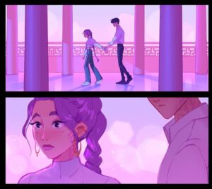 Laura Price Instagram - back in early production on #kpopdemonhunters we had a blue sky week to pitch any ideas, so I pitched Rumi and Jinu’s duet happening at Woljeonggyo Bridge ✨ I really wanted there to be a k-drama wrist grab! here is part 1 of my pitch 💕 PD: @mingjuechen AD: @celinekim218 #rujinu #rumi #jinu #visdev
