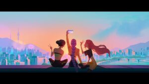 Laura Price Instagram - vis dev for #kpopdemonhunters from 2023! happy this painting made it into the art book. a big thing that happened while we were working on kpop was that tears of the kingdom came out! I loved seeing all my coworkers logging into their switches after work (and literally every lunch break) and we all played totk at the same time. hence why I incorporated a ton of red spill light into this painting like when link is facing the sun during a sunset on a sky island ☺️ #kdh #visdev