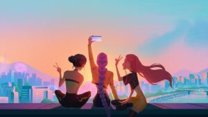 Laura Price Instagram - vis dev for #kpopdemonhunters from 2023! happy this painting made it into the art book. a big thing that happened while we were working on kpop was that tears of the kingdom came out! I loved seeing all my coworkers logging into their switches after work (and literally every lunch break) and we all played totk at the same time. hence why I incorporated a ton of red spill light into this painting like when link is facing the sun during a sunset on a sky island ☺️ #kdh #visdev