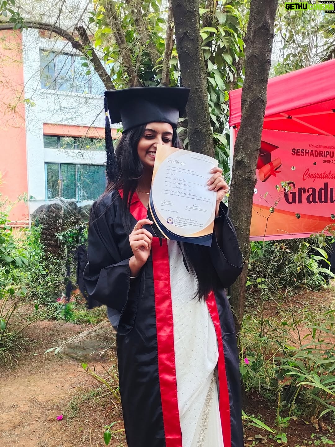Likitha Murthy - 18.8K Likes - She rises and she glows✨

Finally wore the graduation gown with a dual degree👩‍🎓……
From not sleeping continuously for 2-3 days while shooting, travelling, and studying between shot gaps, to wearing the graduation gown……. Now, everything counts and matters.

#selfappreciation #post #graduation #day #doublegraduate