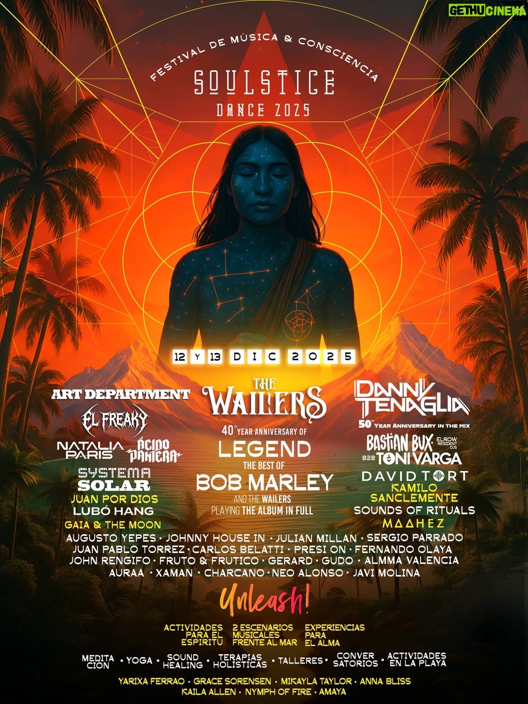 Lina Castrillón - 204 Likes - El corazón del mundo nos llama🌙✨

Este es el cartel definitivo para el encuentro con la música, la fiesta y la energía ancestral.
Un llamado a vibrar juntos frente al mar, entre himnos eternos y la promesa de cantar lo que somos a una sola voz.

¡La historia se escribe en Soulstice Dance 2025! 🌌

✨ The Wailers con el 40 aniversario del álbum Legend de Bob Marley & The Wailers.
✨ Danny Tenaglia celebrando 50 años tras los decks.
✨ Y el poder de Ácido Pantera, Sistema Solar entre otros artistas.
✨✨y súmanos a esta gran experiencia a Art Department y El Freaky Colectivo🤩
⚡ Vive la magia frente al mar.
🎟 Boletas ya disponibles en Ticketmaster.