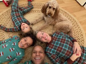 Lindsay Czarniak Instagram - Merry Christmas from the Melvins, including Myles who was a bit unimpressed with our shenanigans. Hope it’s a day filled with family and love. A special prayer today for those of you grieving this holiday season.