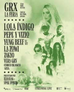 Lola Índigo Instagram - GRX La Feria
30/05/2026
Cortijo del Conde, Granada
Entradas a la venta MAÑANA 05/12 a las 12:00
Atracciones, casetas, rumbas, comida, djs, alegría, muchas flores, gloria bendita, mucha música y conciertos de la escena musical de Granada & amigxs.