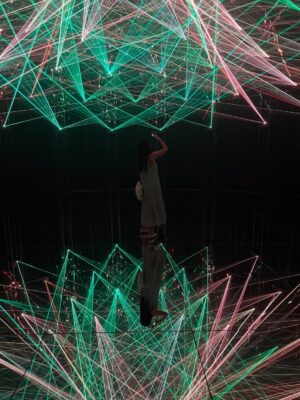 Lorene Ren Instagram - 走進澳門的 TeamLab，好像闖進一場迷幻的夢境😍
光在流動、花在盛開，腳步也不自覺地慢了下來。
在光海裡旋轉、在繽紛的舞池裡跳舞💃🏻
在大球之間穿梭，在蘭花雨下靜靜坐著🌼

TeamLab 好美，
但更美的是——
在這迷幻的場景裡，
重新感覺到心裡那輕輕的、暖暖的悸動💗