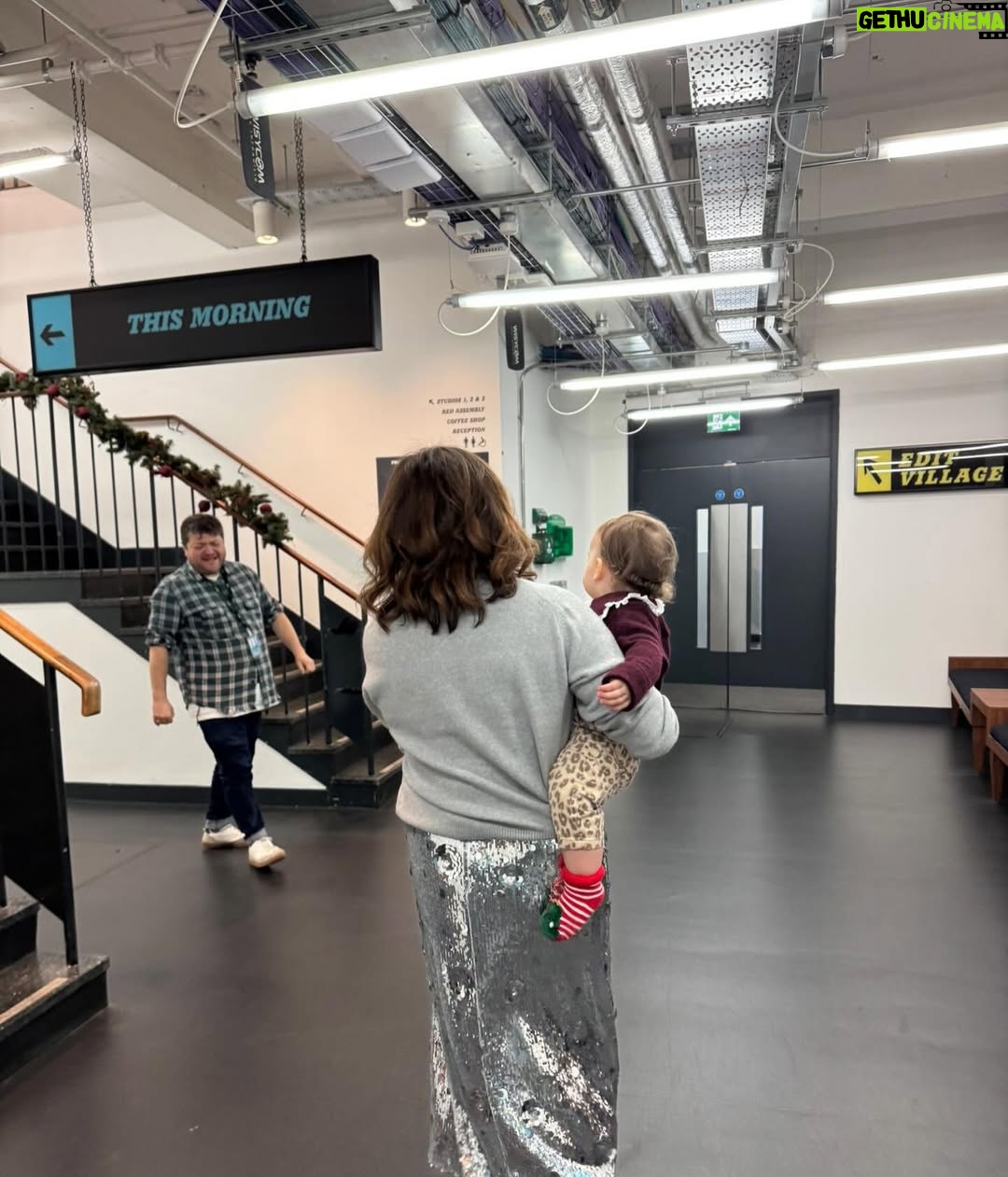 Lorraine Kelly - 3.6K Likes - Billie made a visit to our studios - cheered us all up - check  out  my nana slippers! I put my high heels on when I sit down on set -  can you spot  the legend that is @ppixton ?? #christmas #love #angel #grandaughter #joy #happy