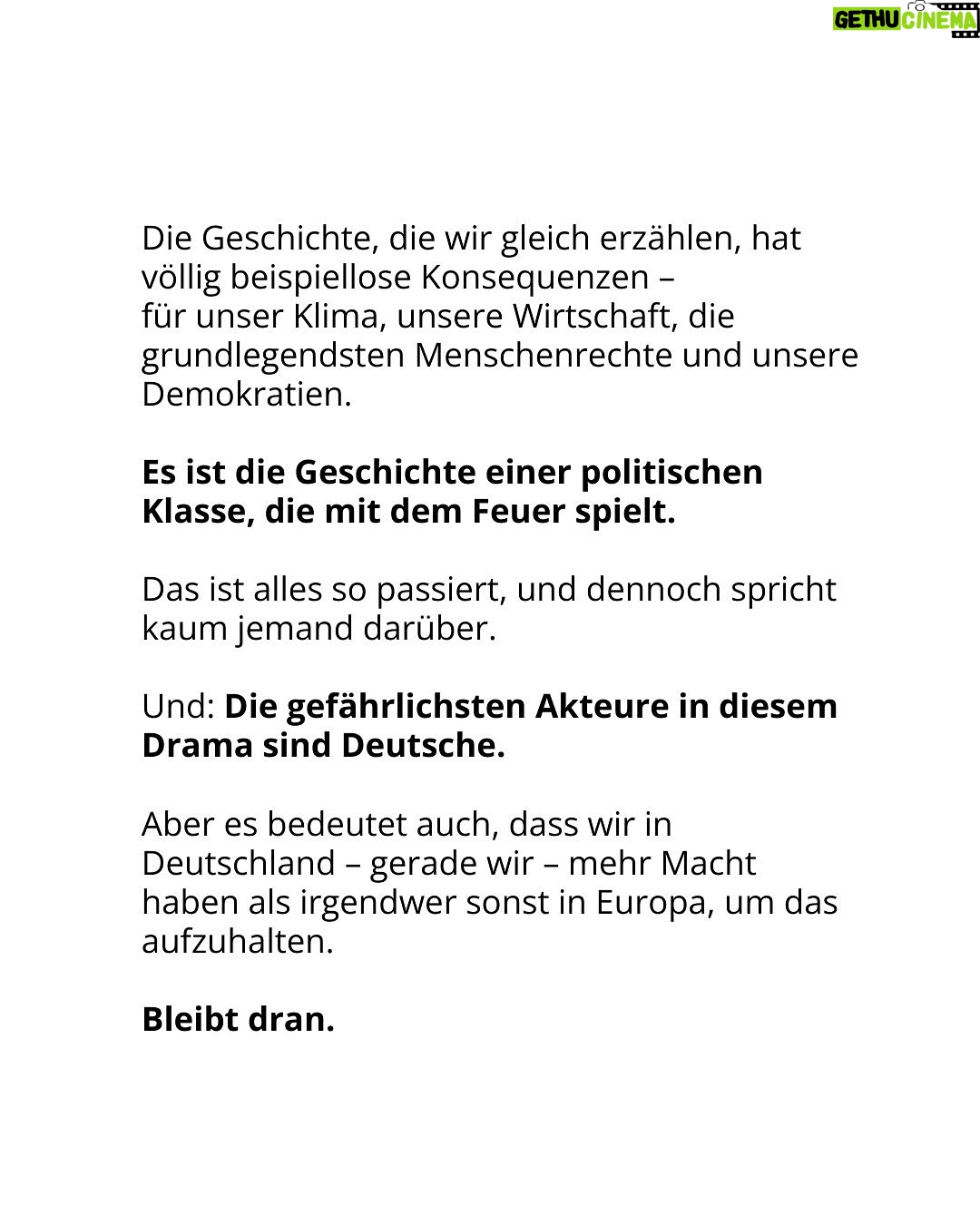 Luisa Neubauer - 60.5K Likes - Was gerade passiert, ist ungesehen in der Geschichte der Europäischen Union. Eine beispiellose Bedrohung  europäischen. Die Konservativen und die Rechtsextremen sind im Inbegriff, das, wofür Jahre und Jahrzehnte gekämpft wurde, einzureißen: demokratische Grundrechte, der Schutz des Planeten und unserer Gesundheit.
Sprich: die Grundpfeiler einer sicheren Zukunft. 
Es ist ein Wahnsinn. Lest bis zum Ende. Und dann lasst uns laut werden. An dieser Stelle ist Schlafwandeln keine Option.

Teilt diesen Post, taggt @bundeskanzler, @ursulavonderleyen und @manfred.weber und schreibt an eure EU-Abgeordneten vor Ort! ✊

 #WakeUpEU #Klimaschutz #Omnibus