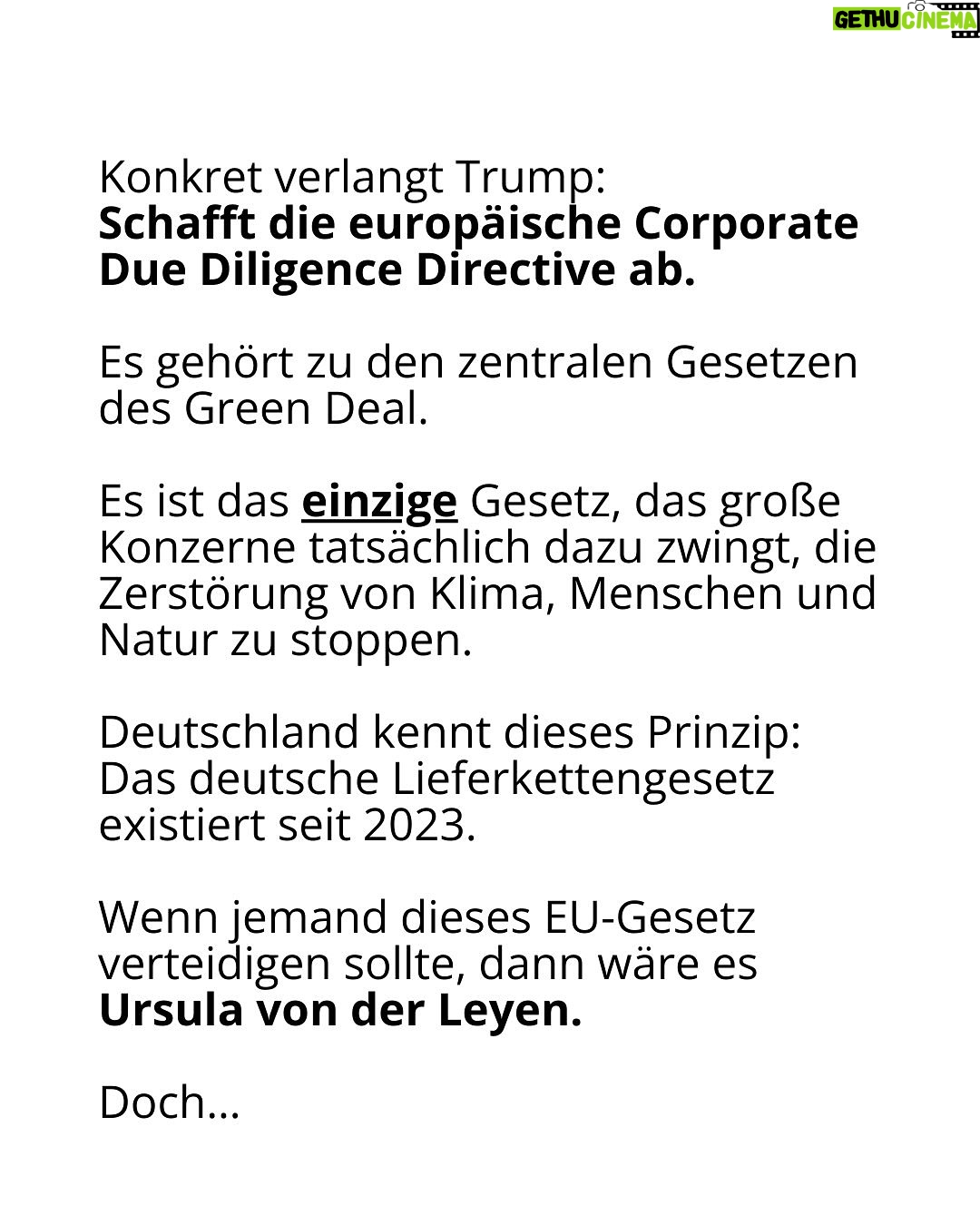 Luisa Neubauer - 60.5K Likes - Was gerade passiert, ist ungesehen in der Geschichte der Europäischen Union. Eine beispiellose Bedrohung  europäischen. Die Konservativen und die Rechtsextremen sind im Inbegriff, das, wofür Jahre und Jahrzehnte gekämpft wurde, einzureißen: demokratische Grundrechte, der Schutz des Planeten und unserer Gesundheit.
Sprich: die Grundpfeiler einer sicheren Zukunft. 
Es ist ein Wahnsinn. Lest bis zum Ende. Und dann lasst uns laut werden. An dieser Stelle ist Schlafwandeln keine Option.

Teilt diesen Post, taggt @bundeskanzler, @ursulavonderleyen und @manfred.weber und schreibt an eure EU-Abgeordneten vor Ort! ✊

 #WakeUpEU #Klimaschutz #Omnibus
