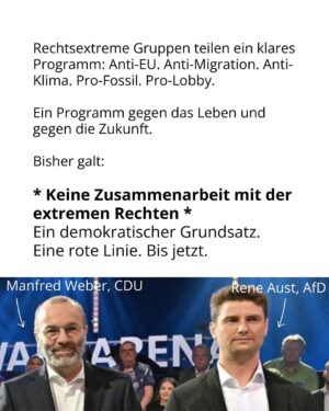 Luisa Neubauer Instagram - Was gerade passiert, ist ungesehen in der Geschichte der Europäischen Union. Eine beispiellose Bedrohung  europäischen. Die Konservativen und die Rechtsextremen sind im Inbegriff, das, wofür Jahre und Jahrzehnte gekämpft wurde, einzureißen: demokratische Grundrechte, der Schutz des Planeten und unserer Gesundheit.
Sprich: die Grundpfeiler einer sicheren Zukunft. 
Es ist ein Wahnsinn. Lest bis zum Ende. Und dann lasst uns laut werden. An dieser Stelle ist Schlafwandeln keine Option.

Teilt diesen Post, taggt @bundeskanzler, @ursulavonderleyen und @manfred.weber und schreibt an eure EU-Abgeordneten vor Ort! ✊

 #WakeUpEU #Klimaschutz #Omnibus