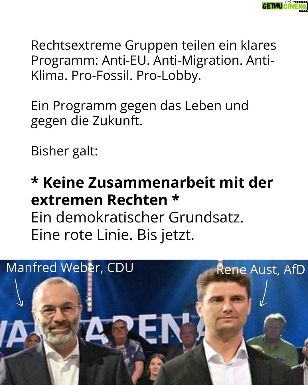 Luisa Neubauer - 60.5K Likes - Was gerade passiert, ist ungesehen in der Geschichte der Europäischen Union. Eine beispiellose Bedrohung  europäischen. Die Konservativen und die Rechtsextremen sind im Inbegriff, das, wofür Jahre und Jahrzehnte gekämpft wurde, einzureißen: demokratische Grundrechte, der Schutz des Planeten und unserer Gesundheit.
Sprich: die Grundpfeiler einer sicheren Zukunft. 
Es ist ein Wahnsinn. Lest bis zum Ende. Und dann lasst uns laut werden. An dieser Stelle ist Schlafwandeln keine Option.

Teilt diesen Post, taggt @bundeskanzler, @ursulavonderleyen und @manfred.weber und schreibt an eure EU-Abgeordneten vor Ort! ✊

 #WakeUpEU #Klimaschutz #Omnibus