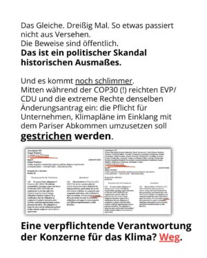 Luisa Neubauer Instagram - Was gerade passiert, ist ungesehen in der Geschichte der Europäischen Union. Eine beispiellose Bedrohung  europäischen. Die Konservativen und die Rechtsextremen sind im Inbegriff, das, wofür Jahre und Jahrzehnte gekämpft wurde, einzureißen: demokratische Grundrechte, der Schutz des Planeten und unserer Gesundheit.
Sprich: die Grundpfeiler einer sicheren Zukunft. 
Es ist ein Wahnsinn. Lest bis zum Ende. Und dann lasst uns laut werden. An dieser Stelle ist Schlafwandeln keine Option.

Teilt diesen Post, taggt @bundeskanzler, @ursulavonderleyen und @manfred.weber und schreibt an eure EU-Abgeordneten vor Ort! ✊

 #WakeUpEU #Klimaschutz #Omnibus