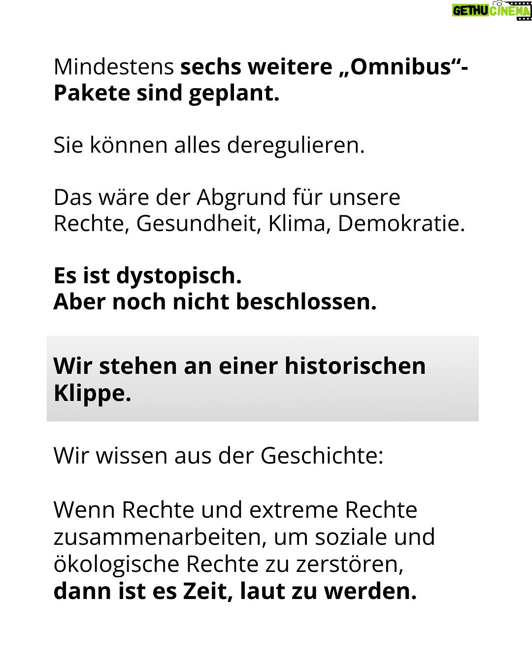 Luisa Neubauer - 60.5K Likes - Was gerade passiert, ist ungesehen in der Geschichte der Europäischen Union. Eine beispiellose Bedrohung  europäischen. Die Konservativen und die Rechtsextremen sind im Inbegriff, das, wofür Jahre und Jahrzehnte gekämpft wurde, einzureißen: demokratische Grundrechte, der Schutz des Planeten und unserer Gesundheit.
Sprich: die Grundpfeiler einer sicheren Zukunft. 
Es ist ein Wahnsinn. Lest bis zum Ende. Und dann lasst uns laut werden. An dieser Stelle ist Schlafwandeln keine Option.

Teilt diesen Post, taggt @bundeskanzler, @ursulavonderleyen und @manfred.weber und schreibt an eure EU-Abgeordneten vor Ort! ✊

 #WakeUpEU #Klimaschutz #Omnibus