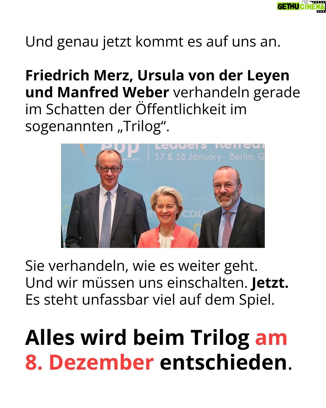 Luisa Neubauer - 60.5K Likes - Was gerade passiert, ist ungesehen in der Geschichte der Europäischen Union. Eine beispiellose Bedrohung  europäischen. Die Konservativen und die Rechtsextremen sind im Inbegriff, das, wofür Jahre und Jahrzehnte gekämpft wurde, einzureißen: demokratische Grundrechte, der Schutz des Planeten und unserer Gesundheit.
Sprich: die Grundpfeiler einer sicheren Zukunft. 
Es ist ein Wahnsinn. Lest bis zum Ende. Und dann lasst uns laut werden. An dieser Stelle ist Schlafwandeln keine Option.

Teilt diesen Post, taggt @bundeskanzler, @ursulavonderleyen und @manfred.weber und schreibt an eure EU-Abgeordneten vor Ort! ✊

 #WakeUpEU #Klimaschutz #Omnibus