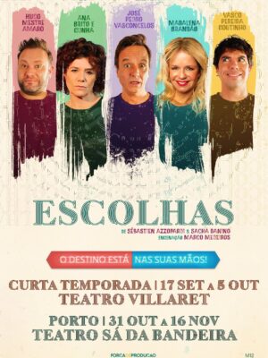 Madalena Brandão Instagram - Última semana de ESCOLHAS, em Lisboa, com estes maravilhosos! Ainda podem vir ao @teatrovillaret até domingo✨
Depois, Porto, de 31 de Outubro a 16 de Novembro no @sadabandeirateatro !! Venham escolher o nosso destino 🤘