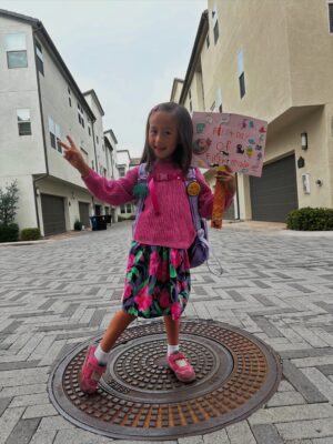 Mari Madrid Instagram - First day of first grade. Insane. We are so proud of this little demon huntress.
