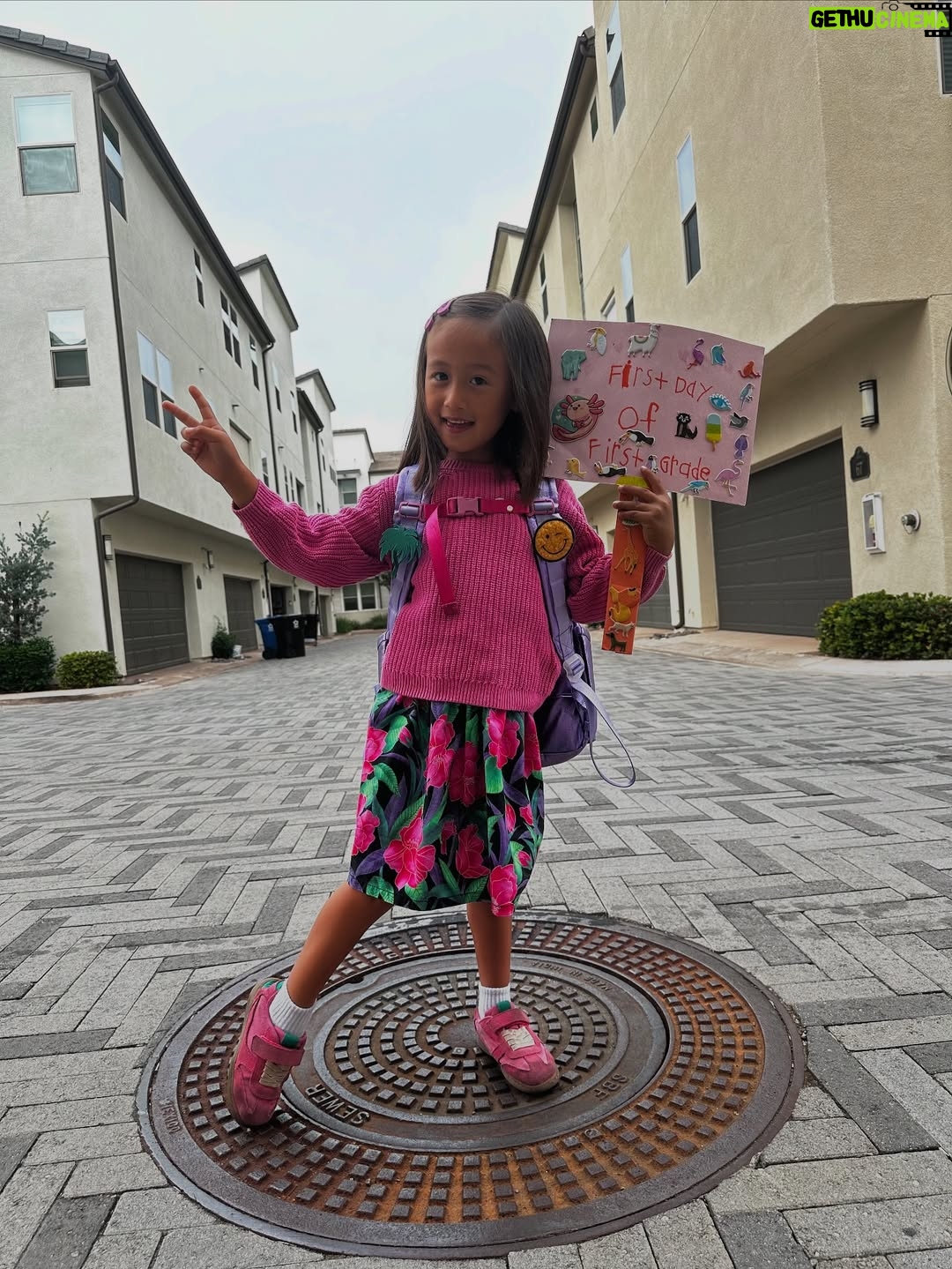 Mari Madrid - 8.1K Likes - First day of first grade.  Insane.  We are so proud of this little demon huntress.