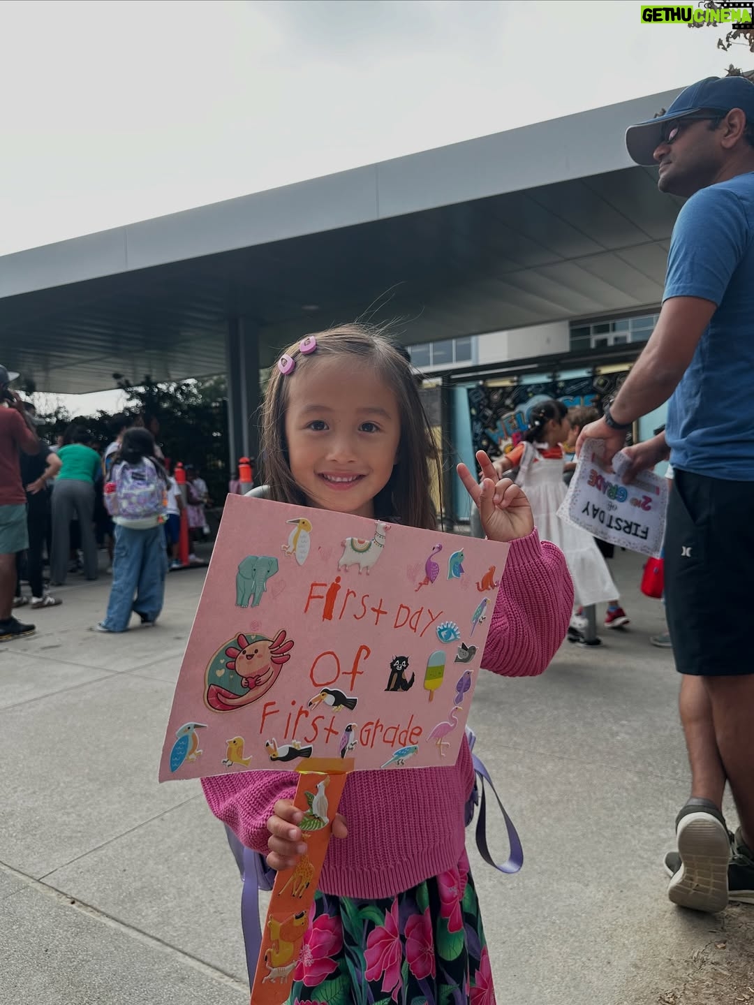 Mari Madrid - 8.1K Likes - First day of first grade.  Insane.  We are so proud of this little demon huntress.