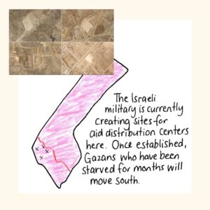 Mona Chalabi Instagram - You might have seen that Israel agreed to a tiny amount of aid for Gaza. But the trucks have been sitting at the border, blocked from entering until distributions areas are prepared. This is the next stage of ethnic cleansing. 

The carrot = food in the south for a population that has been starved for months. 
The stick = a ground invasion and more bombings in the north.  

To find out more, look at the incredible mapping work done by @forensicarchitecture
