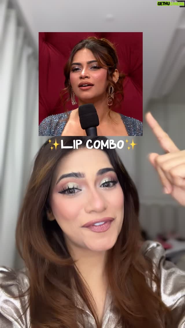 Nagma Mirajkar - 702.2K Likes - share it with your girlies 💅🏻 

lip liner: @hudabeauty @huda 
lipstick: plush pout @mruchabeauty 
✨glitter lip kit✨: @sheglam_official @sheglamindia (i don’t think they have it in india, i got mine from dubai, please ask @sheglamindia to launch here soon)

i also have the dior one, but that comes with colour. I like this glitter from sheglam because you can top it on any base, and it’s affordable too.
that said, glitter lipsticks do have a downside, they can feel heavy on the lips and sometimes a bit drying. but it’s okay for certain events, where all you want to do is ✨shine✨