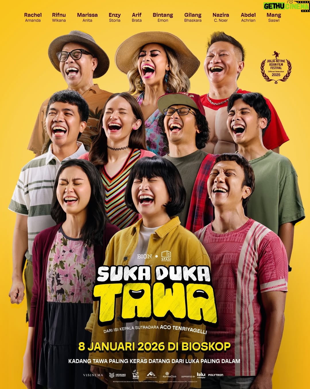 Rachel Amanda - 24.3K Likes - Official Poster film Suka Duka Tawa, spesial pakai sayang buat kalian 🥳

Bikinnya penuh dengan tawa karena emang isinya lagi pada ketawa semuaaa~

Tapi kok tawanya kayak beda? Kayak bukan tawa biasa. Ada apa ya di balik ituuu? 👀

Eh iya, jangan ragu menyampaikan kesan tentang Official Poster-nya di kolom komentar 👍🏻✨

Film Suka Duka Tawa tayang 8 Januari 2026 di bioskop! 

#DiketawainDuluAja
#SukaDukaTawa
#FilmSukaDukaTawa
#SukaDukaTawaFilm