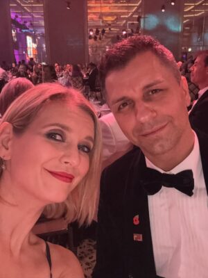 Rachel Riley Instagram - I was in proud wife mode on Saturday as @pashakovalev and @childrenwithcanceruk ambassador and survivor Eve opened their annual fundraising gala with the most beautiful dance representing her battle with the disease.

Scroll through to watch it, there was barely a dry eye in the house and Eve absolutely smashed it!

Survival rates have gone from 2 in 10 decades ago, to more than 8 in 10 now thanks to improvements in treatment, with more to come thanks to the generosity of donors at events like these funding lifesaving research. 

So lovely to see the gorgeous @sophieellisbextor entertaining the crowd too. Such a great night!