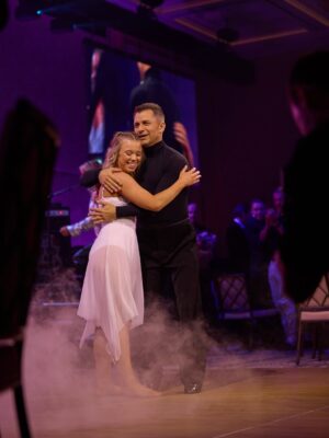 Rachel Riley Instagram - I was in proud wife mode on Saturday as @pashakovalev and @childrenwithcanceruk ambassador and survivor Eve opened their annual fundraising gala with the most beautiful dance representing her battle with the disease.

Scroll through to watch it, there was barely a dry eye in the house and Eve absolutely smashed it!

Survival rates have gone from 2 in 10 decades ago, to more than 8 in 10 now thanks to improvements in treatment, with more to come thanks to the generosity of donors at events like these funding lifesaving research. 

So lovely to see the gorgeous @sophieellisbextor entertaining the crowd too. Such a great night!