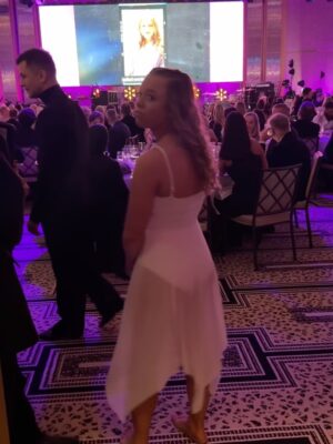 Rachel Riley Instagram - I was in proud wife mode on Saturday as @pashakovalev and @childrenwithcanceruk ambassador and survivor Eve opened their annual fundraising gala with the most beautiful dance representing her battle with the disease.

Scroll through to watch it, there was barely a dry eye in the house and Eve absolutely smashed it!

Survival rates have gone from 2 in 10 decades ago, to more than 8 in 10 now thanks to improvements in treatment, with more to come thanks to the generosity of donors at events like these funding lifesaving research. 

So lovely to see the gorgeous @sophieellisbextor entertaining the crowd too. Such a great night!