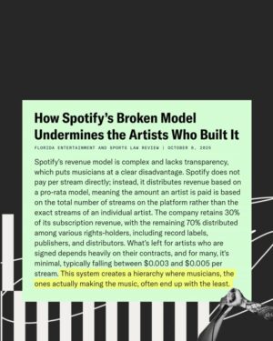 Rashida Tlaib Instagram - Love the music, hate the greed. Share your Spotify alternatives in the comment section 👇

Follow United Musicians and Allied Workers (@weareumaw ) as they fight for a more sustainable music industry.

words and design by @goodfortunedesignco