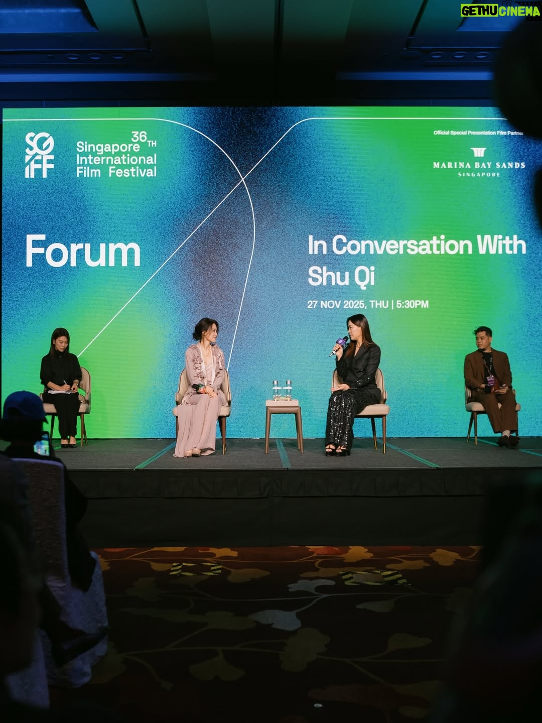 Rebecca Lim - 6.4K Likes - My first time hosting an In Conversation session, and it happened to be with the incredible Shu Qi. You can imagine the nerves! But she was warm and so open in sharing her journey. My biggest takeaway? 
If your heart tells you to take a step, take it. Don’t be afraid 🤍

And truly, it was energising to see so many of you at @sgiffest. Your presence made it even more special. Thank you 🫶🏻