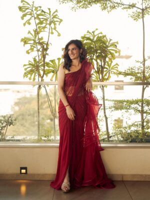 Renuka Singh Instagram - A moment in red ā¤ļø
Styled by: @bridelanindia
Sari Gown: @gauravguptaofficial
Photography: @etherealstudio.in
Fine Jewels: @aurus.jewels
Footwear: @fizzygoblet