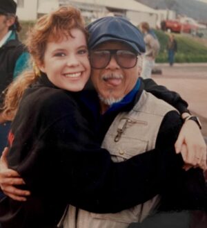 Robyn Lively Instagram - One of my favorite photos ever with the legendary “Mr. Miyagi” Pat Morita. Being a part of the Karate Kid verse was like winning the lottery. I was so geeked out every day on set. I couldn’t BELIEVE I was so fortunate to play Jessica Andrews. What a ride! I’ve had the best career and am so grateful for every day that I still get to do what I love. Thanks for being such a significant part of my journey 🥰 
Ps y’all better not think of messing with that chick in the second pic, those bangs are about to open up a can of whoop A$$ on Mike Barnes. Ok?! That’s right, you better run. Mmhmm 

#TBT #karatekid #mrmiyagi