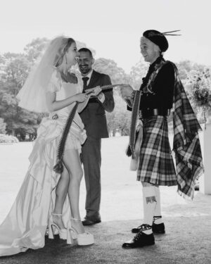 Saoirse-Monica Jackson Instagram - #DerryGirls star #SaoirseMonicaJackson and Scottish DJ #DenisSulta, real name Hector Barbour, are married! The couple said “I do” at Dromquinna Manor in County Kerry, honouring their Celtic roots in front of family and friends, including Jackson’s co-star and bridesmaid #JamieLeeODonnell. The actor called on @AnniesIbiza for her wedding gown, using two points of reference: a Dior design she’d seen on the runway, and an Annie’s Ibiza look worn by #Zendaya. Click the link in bio for an exclusive look inside their weekend-long celebrations. 

Photographed by @StoryOfEve.